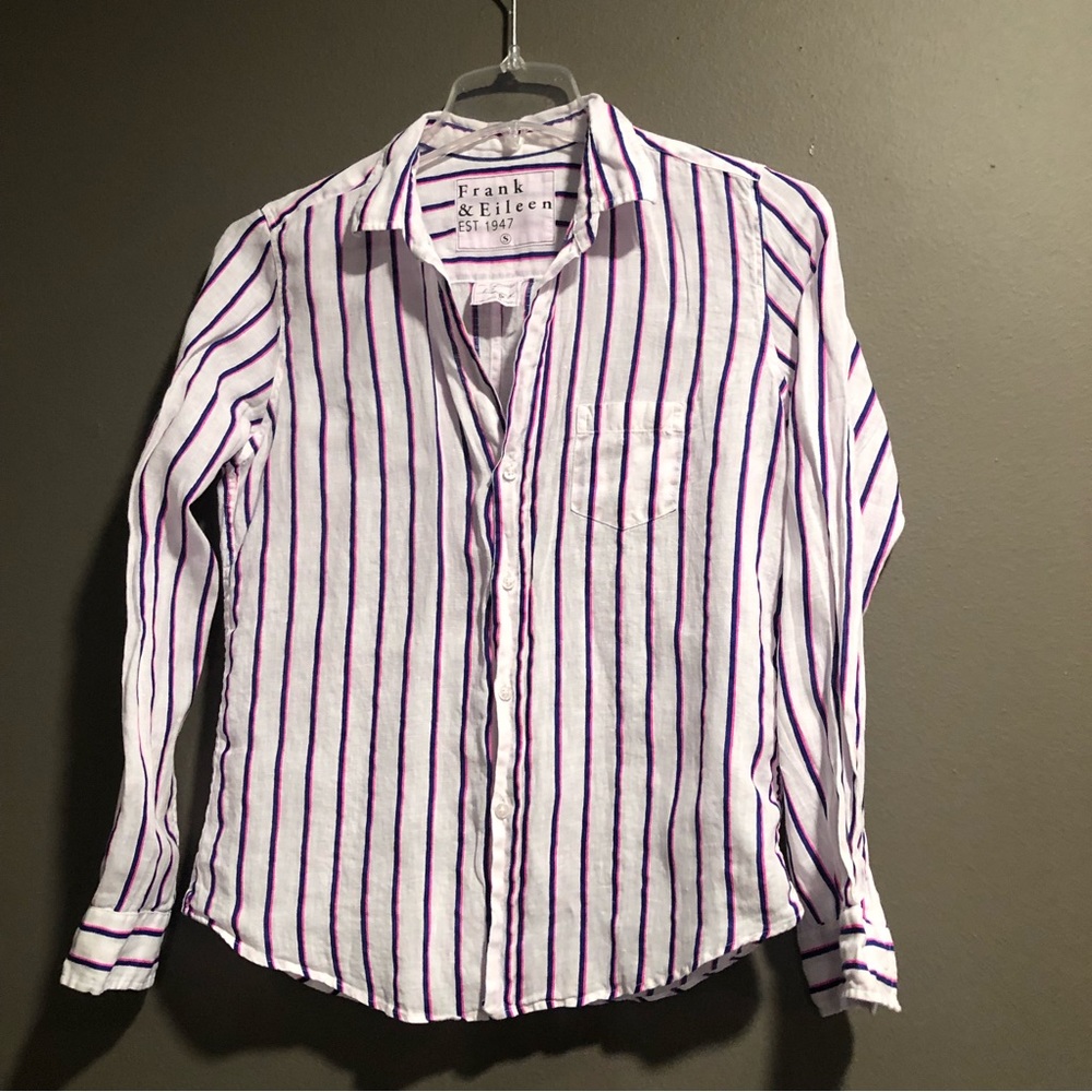 Frank And Eileen 100% Linen Stripped Button Down Shirt Size Small